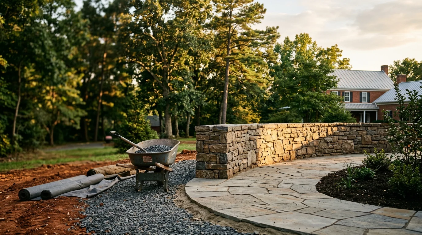 Stacked firewood and cleared land ready for landscaping